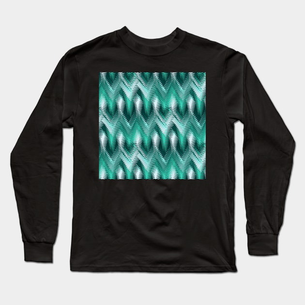 Aqua Green Wavy Abstract Long Sleeve T-Shirt by KirstenStar 